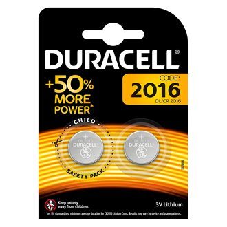 Pile bouton lithium Duracell spéciale 2016 3 V, pack de 2 (DL2016/CR2016)