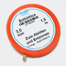 Tresse à dessouder imprégnée de flux Felder, orange, 1,6 m, 3,0 mm