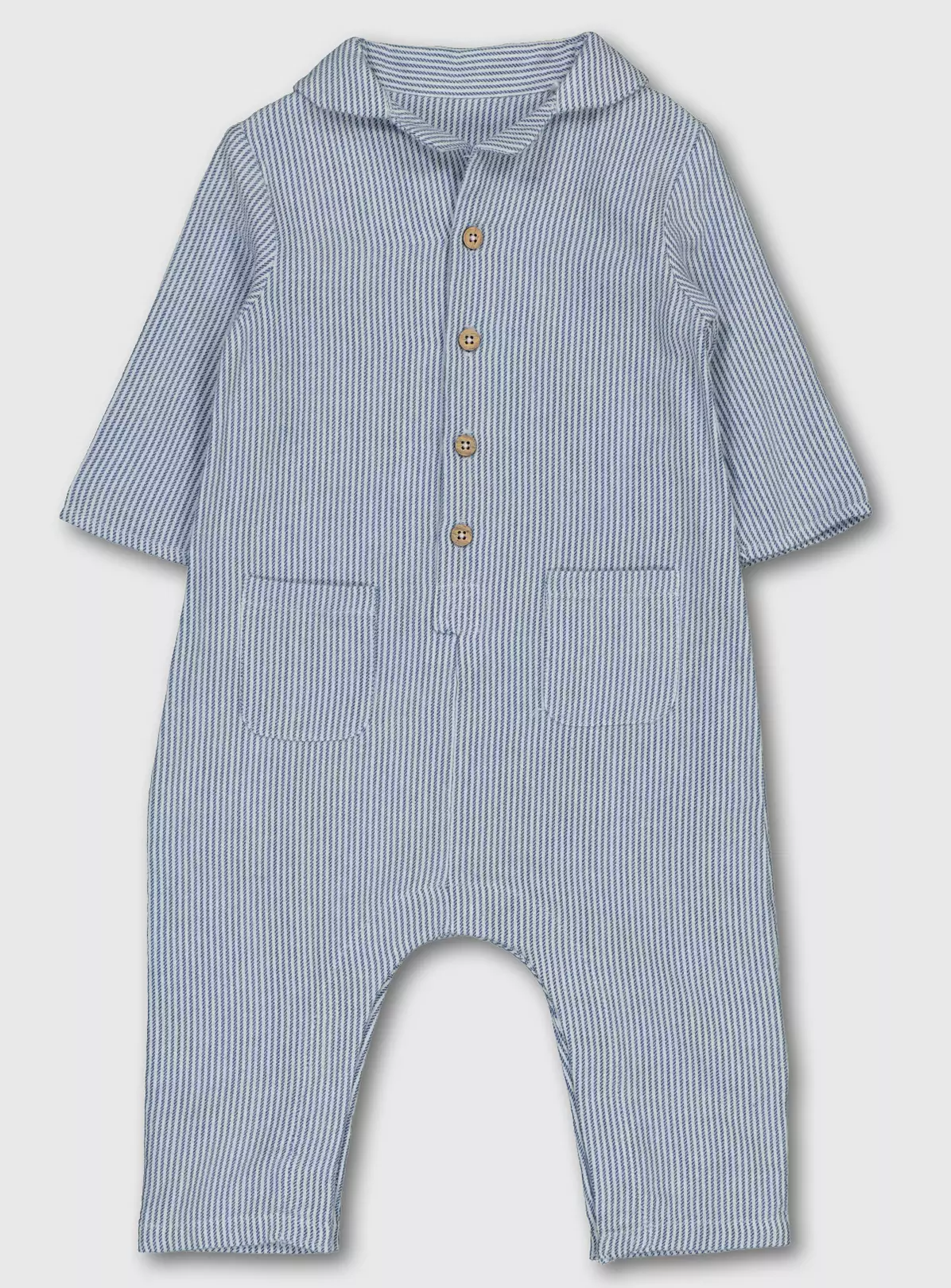 Blue Stripe Button-Through Woven Romper – Newborn