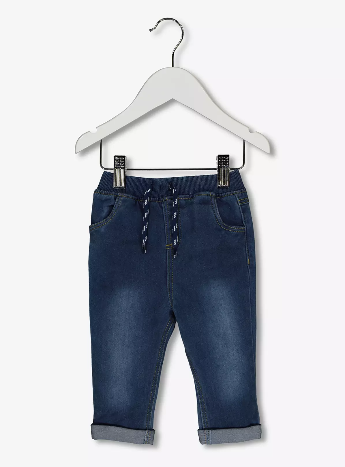 Blue Denim Rib Waist Jeans – Up to 3 mths