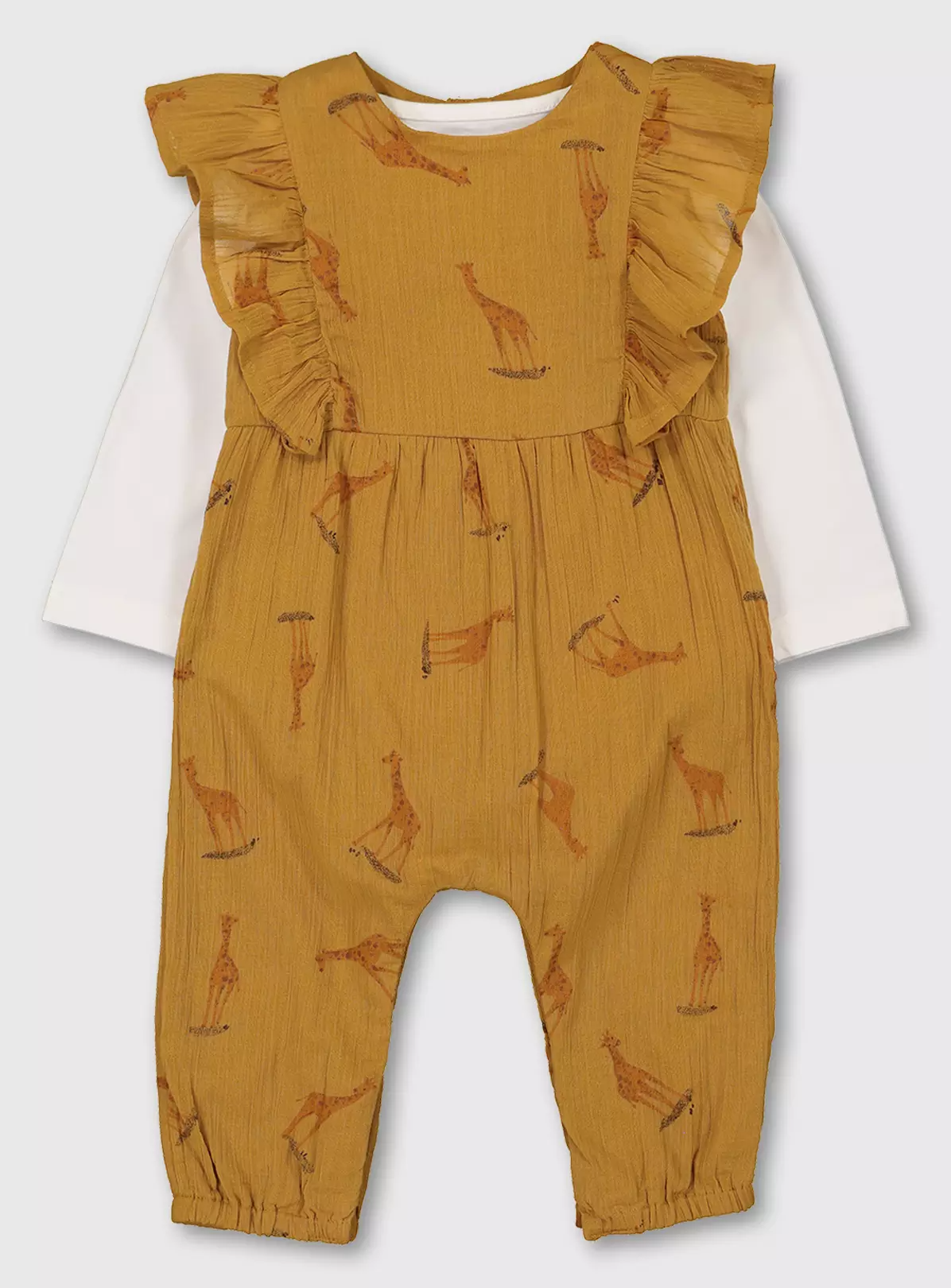 Ochre Giraffe Print Romper & Long Sleeve Bodysuit – Newborn