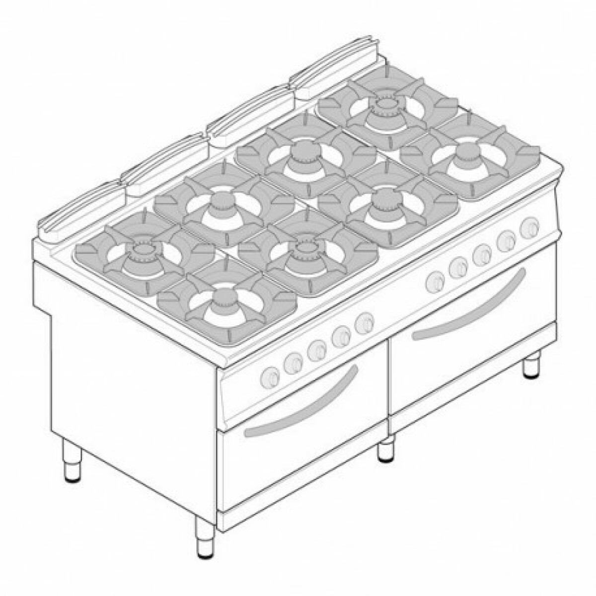 Fourneau dessus gaz sur four gaz statique GN 2/1 et placard – 8 feux – gamme 900 – modules 400