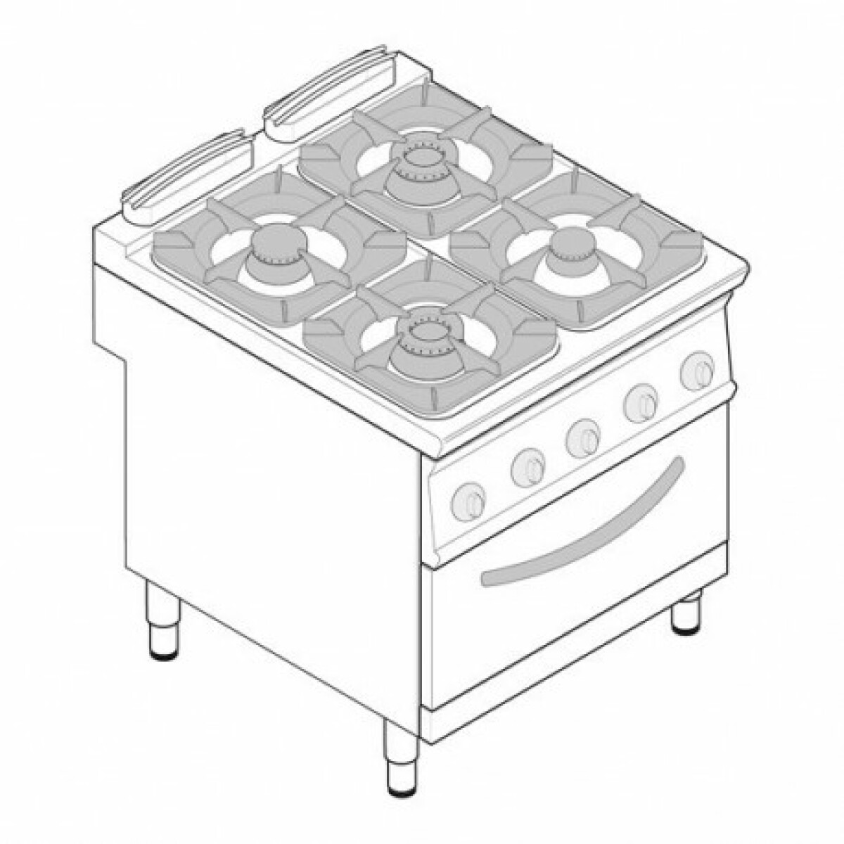 Fourneau avec four gaz statique GN 2/1 – 4 feux super – gamme 900 – modules 400 – Tecnoinox