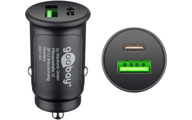 Goobay Chargeur rapide de voiture Dual-USB USB-A et USB-C Power Delivery