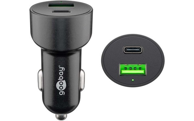 Goobay Chargeur rapide de voiture USB 2 ports 48W USB-C PD + QC3.0 sw PL Dual-USB USB-C