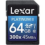 Carte mémoire Micro SD Lexar Platinum II 300x Class 10 64 GB Noir