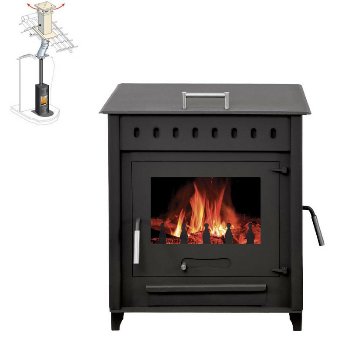 Pack Poêle à bois avec four PIA 14KW bûches 55cm + Kit Conduit 150 – Acier