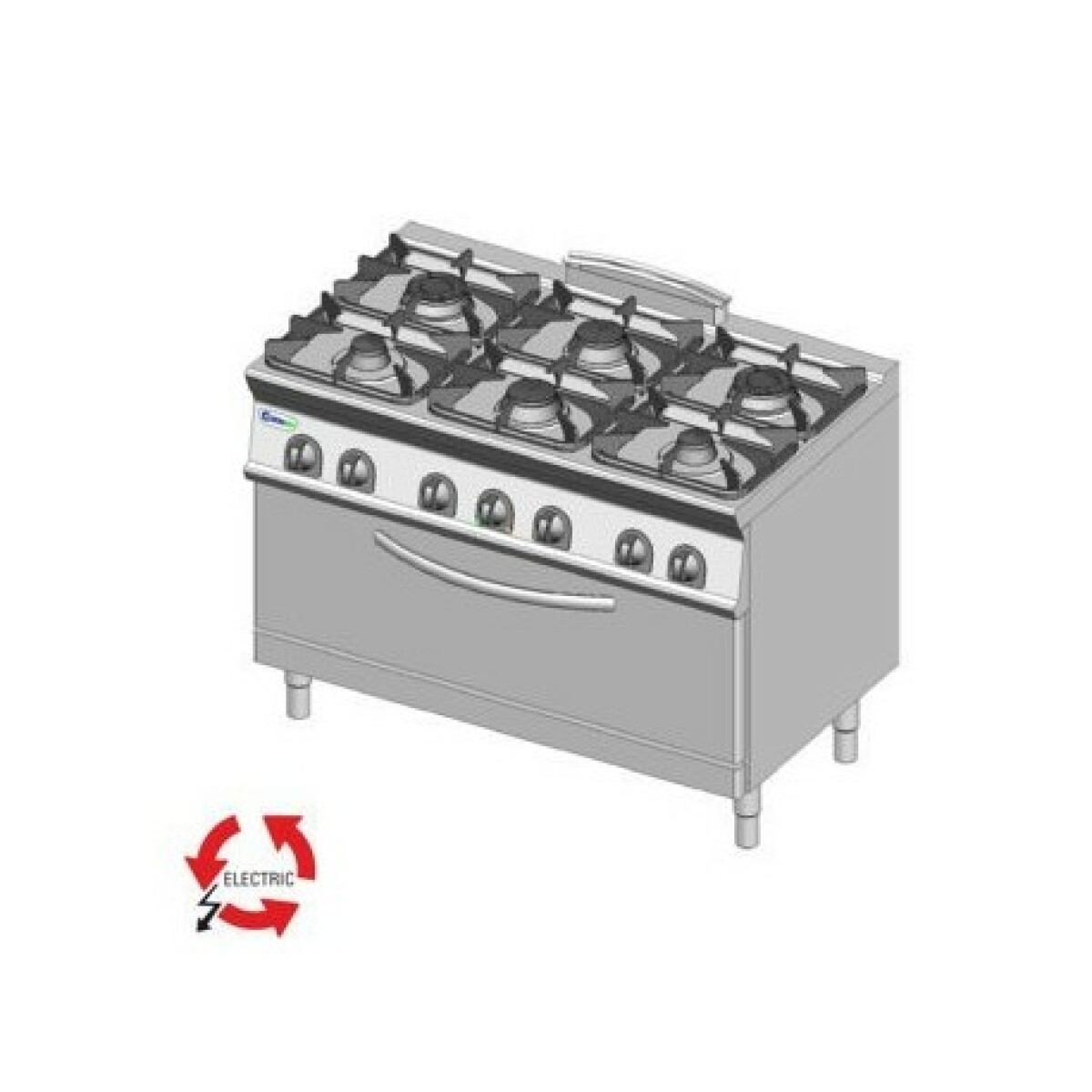 Fourneau gaz 6 feux sur four électrique ventilé extra-large et placard – gamme 700 – Tecnoinox