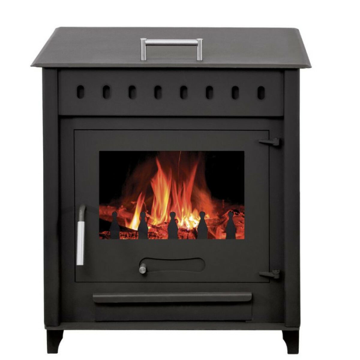 POÊLE À BOIS AVEC FOUR LEO 12KW | BÛCHES 45CM – Noir