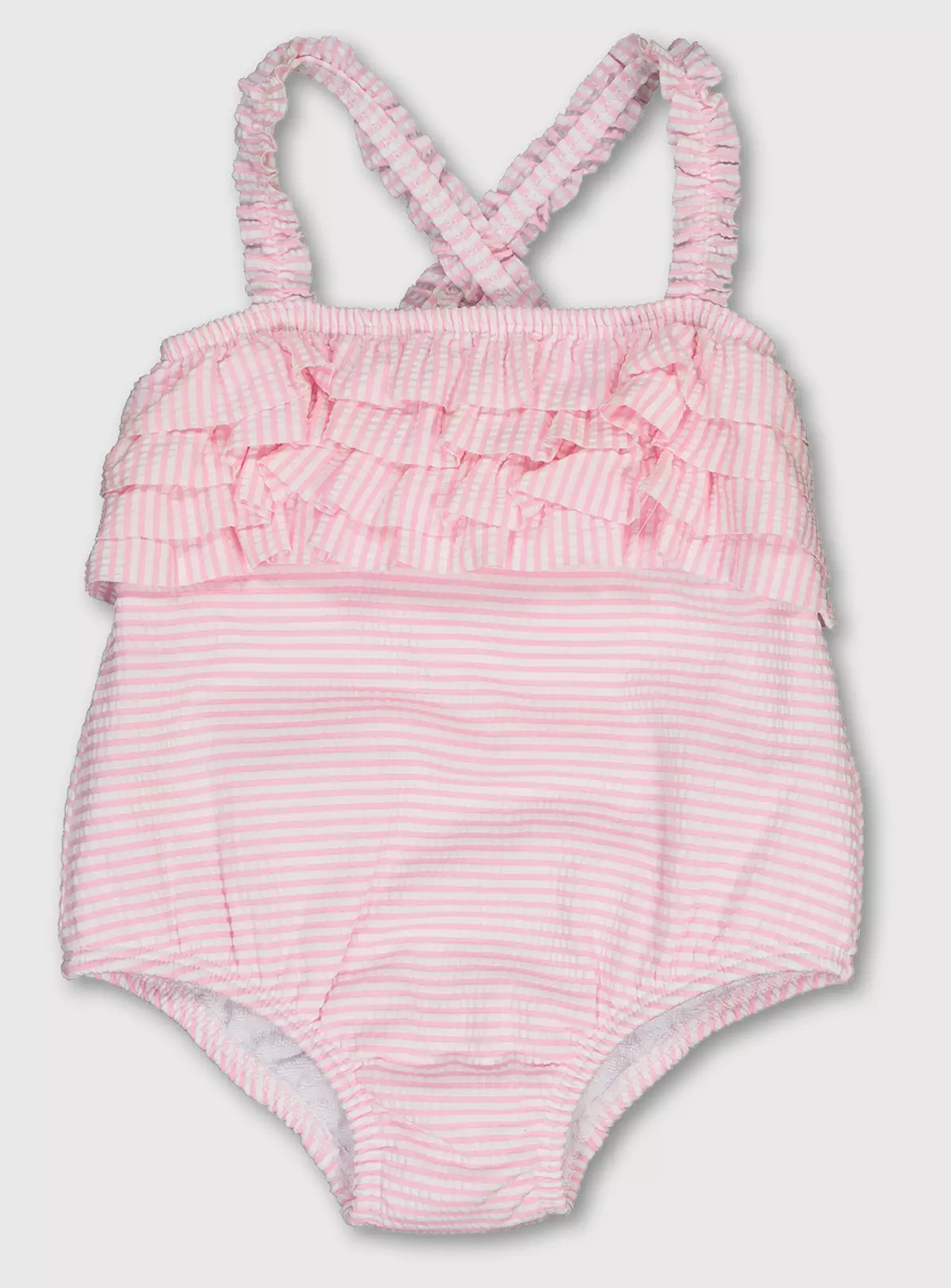 Pink & White Stripe Frill Swimsuit – Up to 3 mths