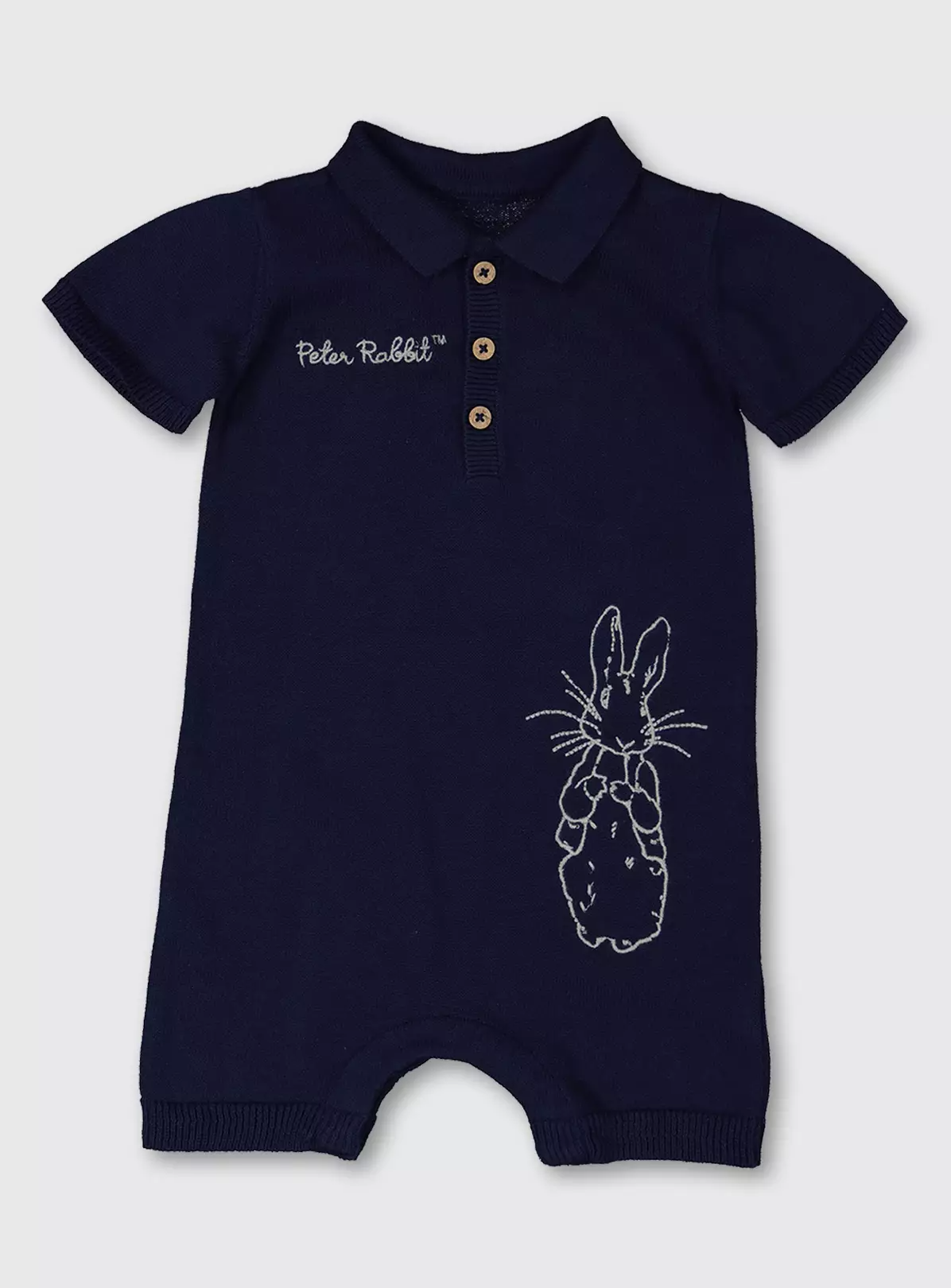 Peter Rabbit Navy Blue Knitted Romper – Up to 3 mths
