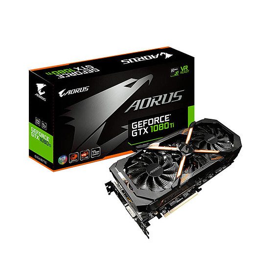 Gigabyte GeForce GTX 1080 Ti AORUS – 11 Go GeForce GTX 1080 Ti, 1569 MHz (1594 MHz OC Mode), PCI-Express 16x, 11 Go, 11 010 MHz