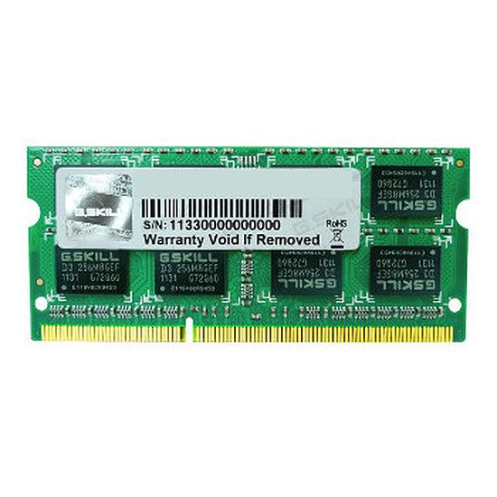 G.Skill SO-DIMM DDR3 4 Go 1600 MHz SQ CAS 9 RAM PC Portable, DDR3, 4 Go, 1600 MHz – PC12800, 9-9-9-28, 1,50 Volts, F3-12800CL9S-4GBSQ