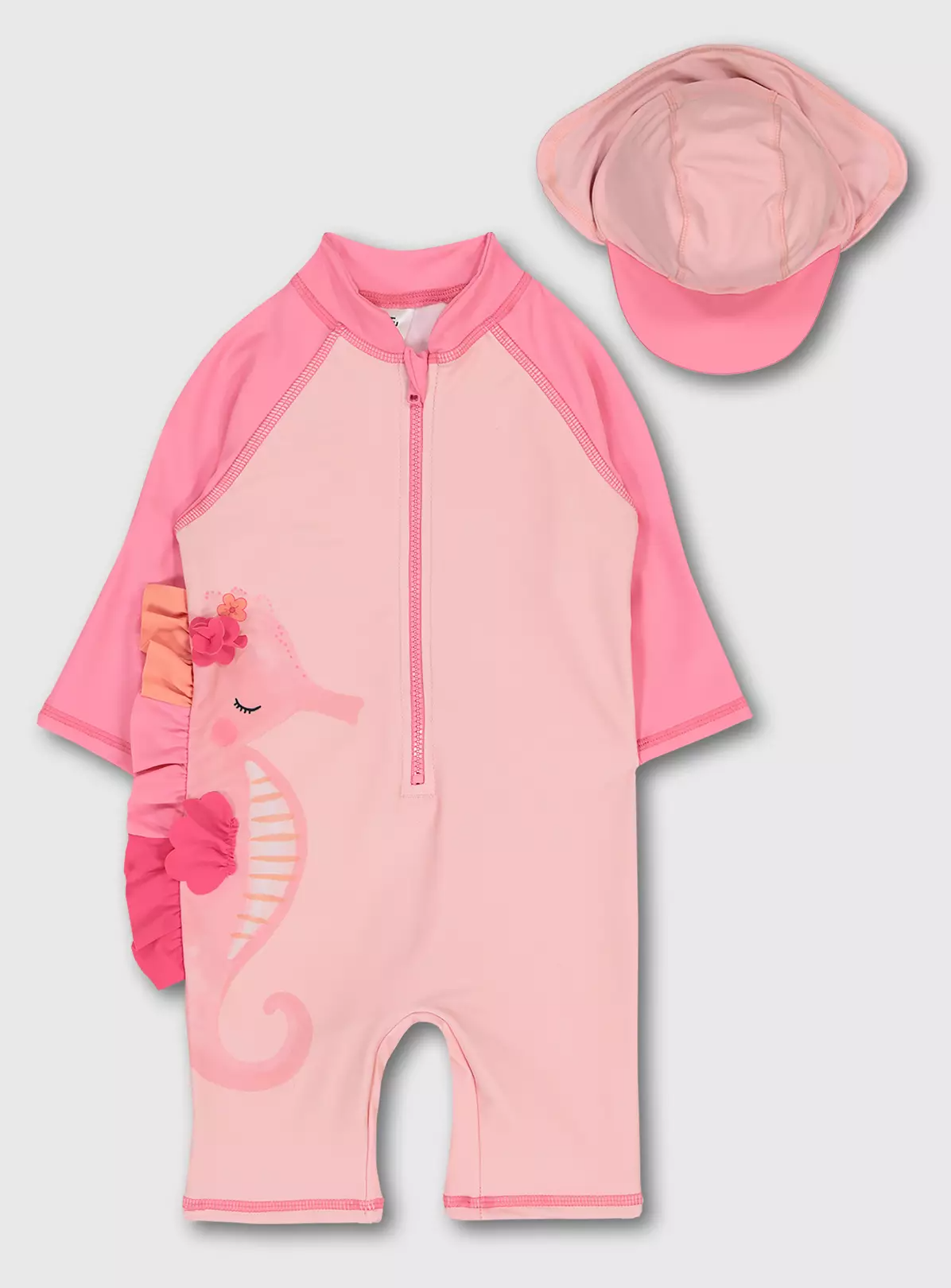 Pink Seahorse All In One Sunsafe Swimsuit & Hat – Up to 3 mt