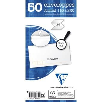 50 enveloppes autoadhésives précasées Clairefontaine 110x220mm 80g