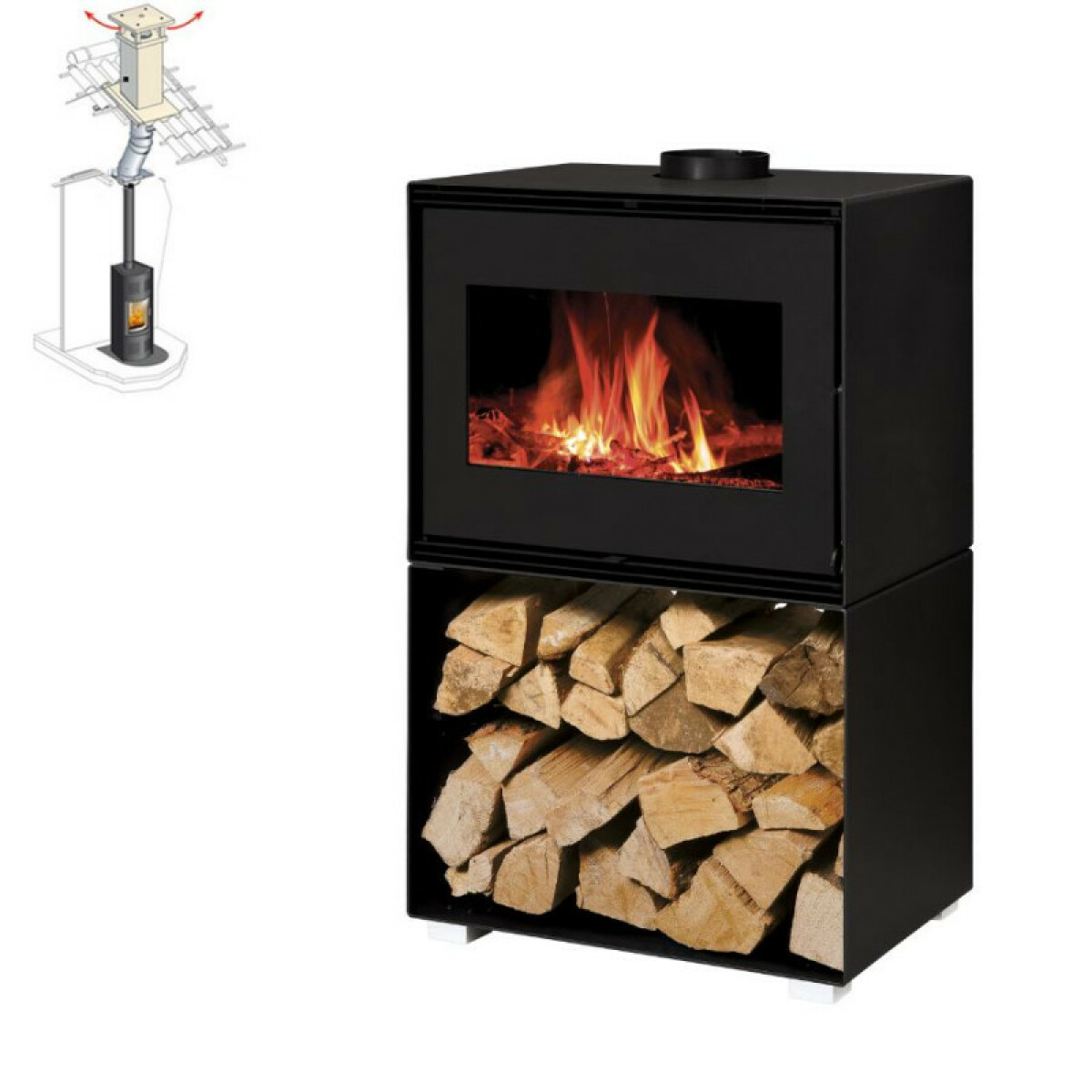 Pack Poêle à bois MATTEO 10KW bûches 50cm + Kit Conduit 150 – Noir
