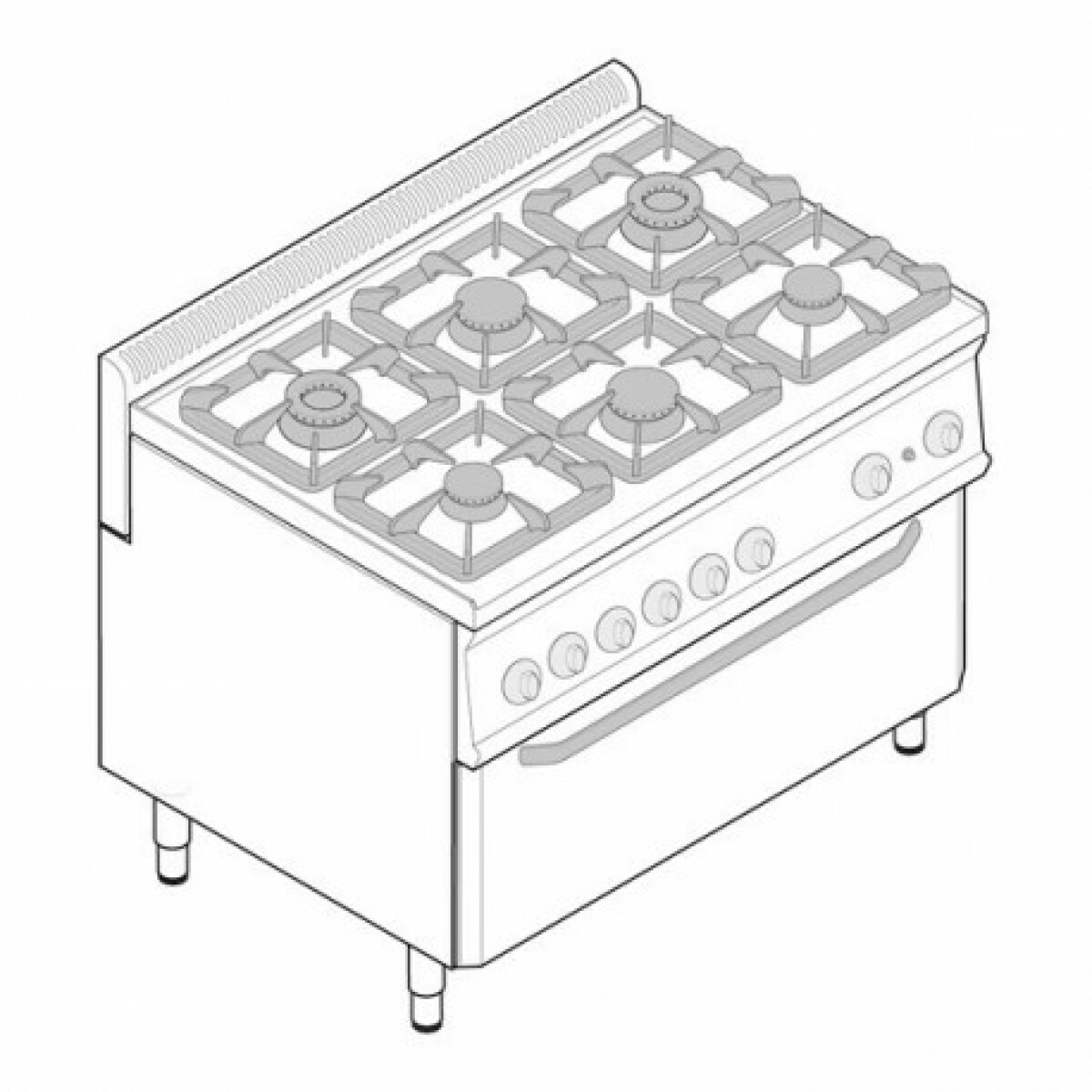 Fourneau gaz 6 feux sur four électrique statique extra-large – gamme 700 – Tecnoinox