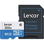 Carte mémoire Micro SD Lexar CL10 300x + Adaptateur 32 GB Noir
