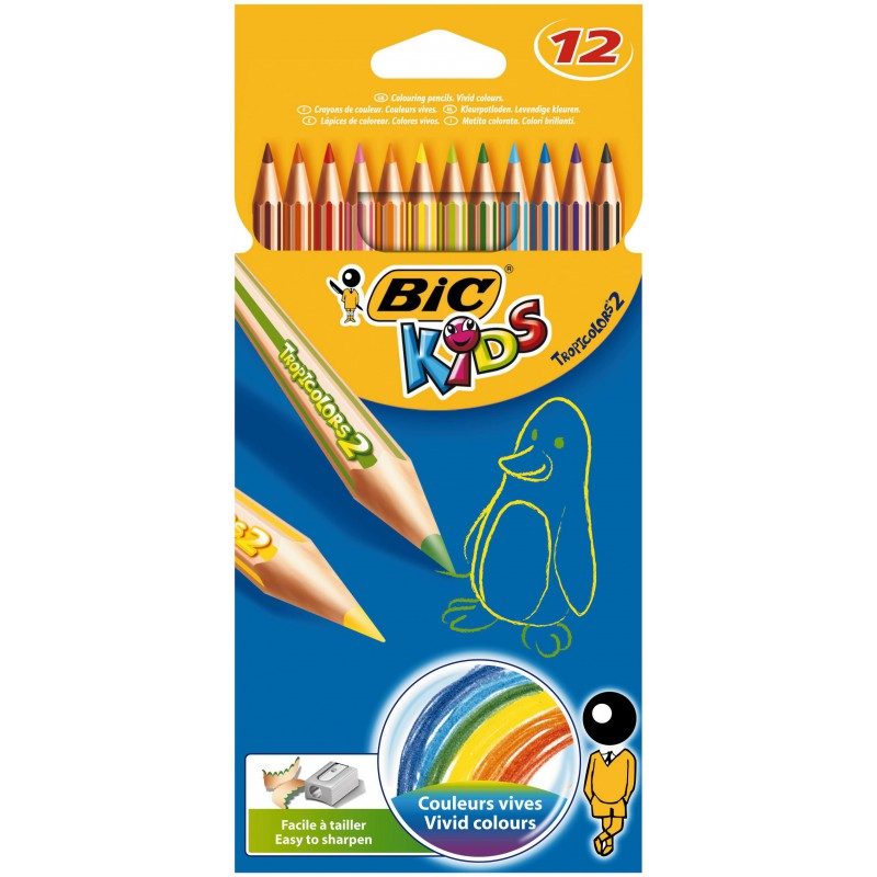 Crayons de couleurs Tropicolors 2 Boîte de 12 – Bic Kids