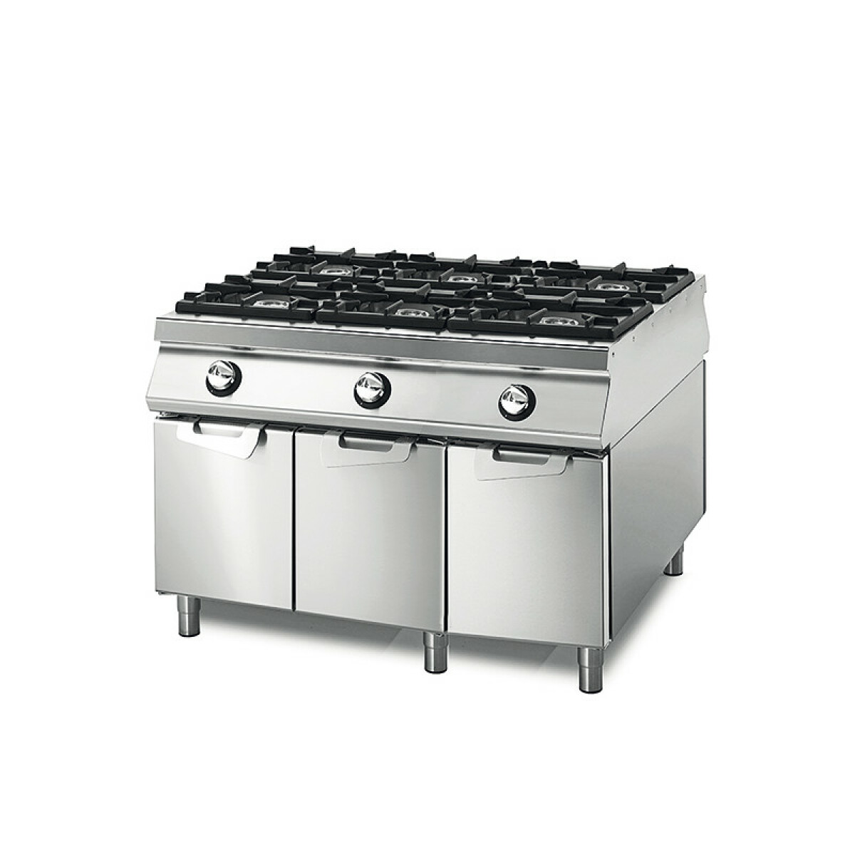 Cuisinière à Gaz avec 6 Brûleurs sur Coffre avec Portes, Tableau de Contrôle sur Deux Cotés – Virtus