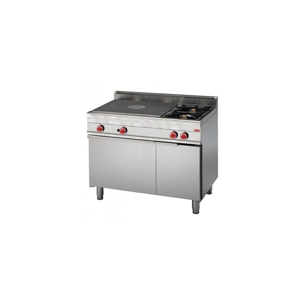 Fourneau plaque coup de feu 2 feux vifs – Four à gaz 5 kw et placard fermé – Gastro M – 650