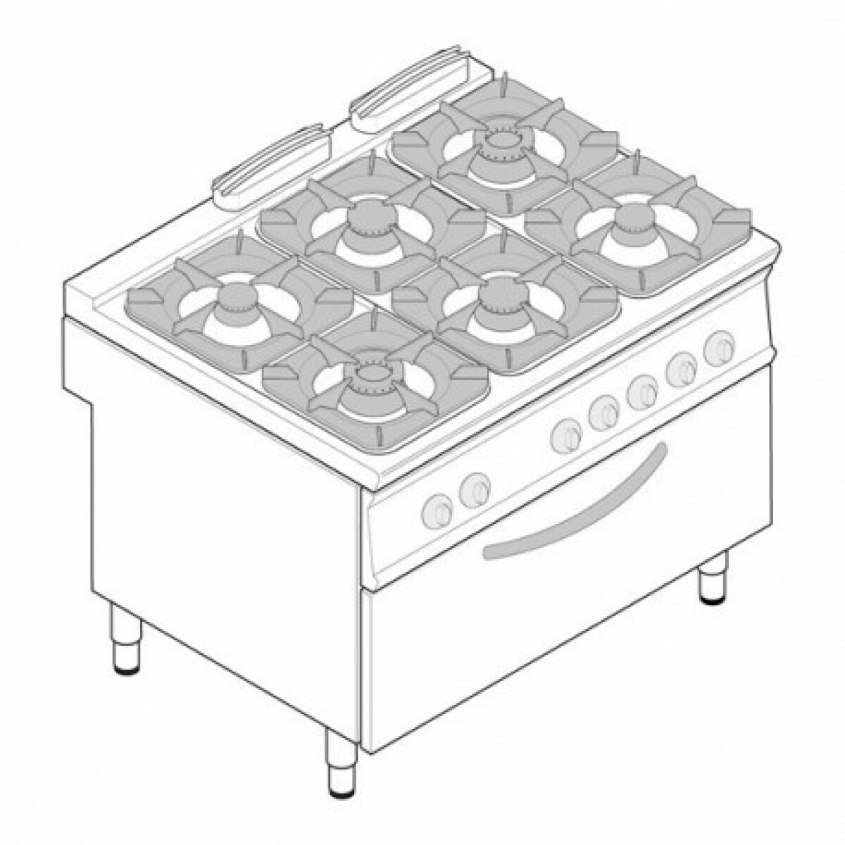 Fourneau avec four gaz statique extra-large et grill (3 kW) – 6 feux – gamme 900 – modules 400 – Tecnoinox