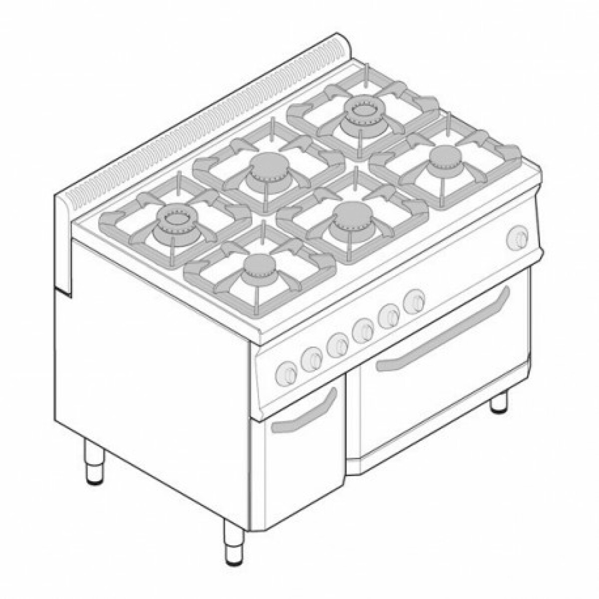 Piano de cuisson 6 feux sur four électrique ventilé GN 1/1 et placard – gamme 700 – Tecnoinox