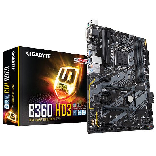 Gigabyte B360 HD3 Jeu, Socket 1151, Intel B360, 2 ports PCI-Express 16x, 2666 MHz (DDR4), SATA Revision 3.0 (6 Gb/s), 2