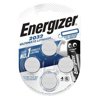 Pile bouton ultimate lithium 2032 Energizer – Blister de 4 piles CR2032