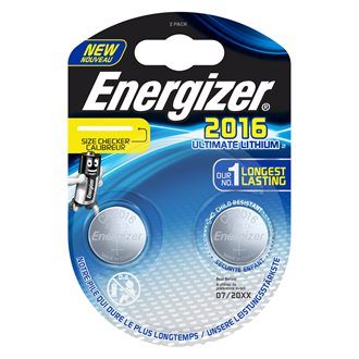 Pile bouton ultimate lithium CR2016 Energizer – Blister de 2 piles