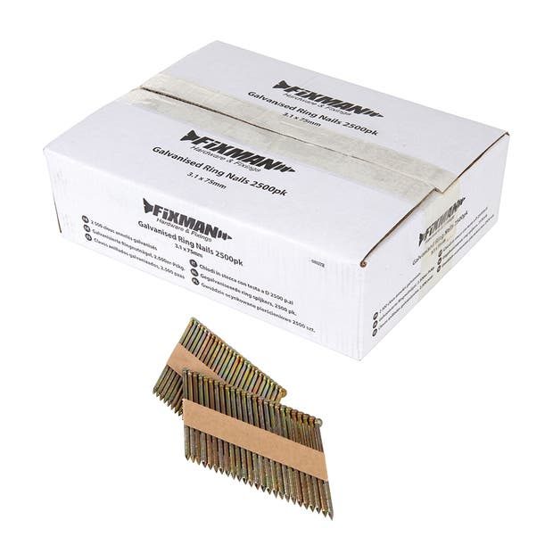 Lot de 2500 clous annelés galvanisés FIXMAN 2.9×65 mm