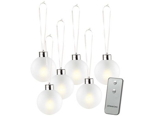 6 Boules de Noël lumineuses dorées avec télécommande – blanc Lunartec