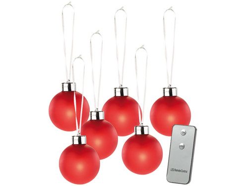 6 Boules de Noël lumineuses rouges avec télécommande Lunartec