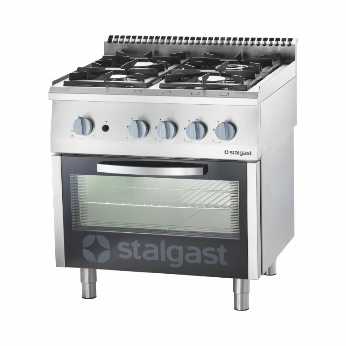 Fourneau à Gaz 4 Brûleurs (3.5 + 5 + 2×7) avec Four Électrique – G20 ou G30 – Stalgast – 9715210