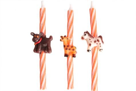 Bougie anniversaire décor mini animaux par 6