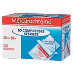 Compresses de gaze stériles Mercurochrome 20 (H) x 20 (l) cm Bleu, rouge – 60 / Paquet