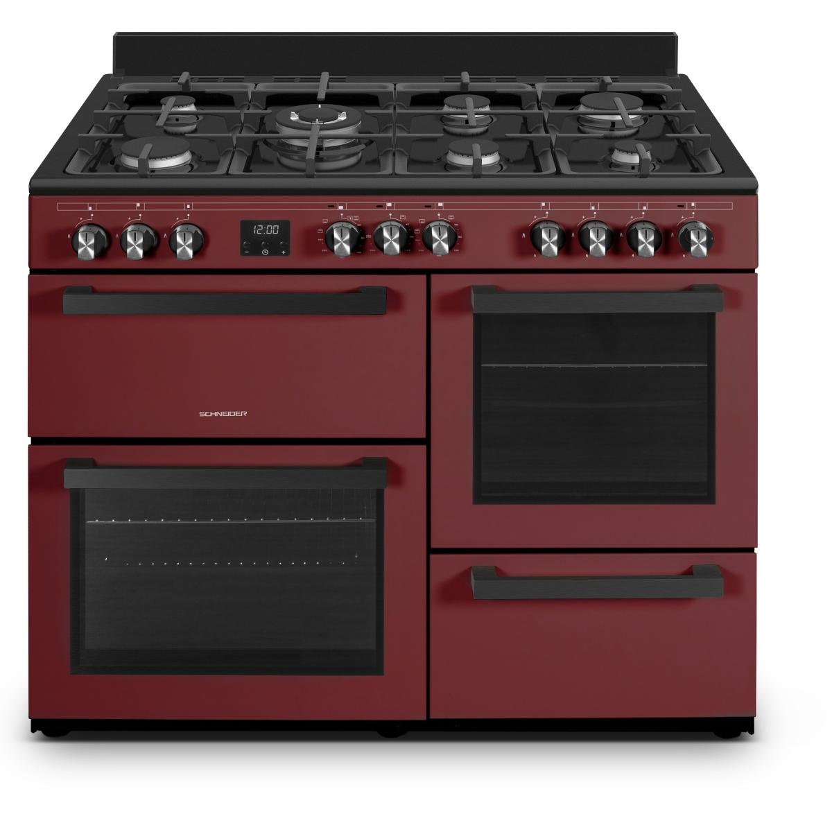 Piano de cuisson – SCG71MFWR – 7 feux Gaz – Wok – Largeur 100cm – 3 Fours électrique – Rouge – SCHNEIDER