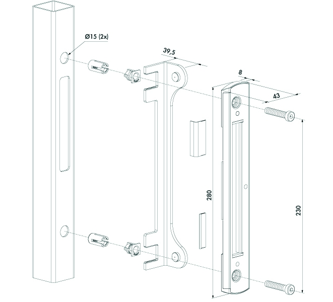 GACHE SERRURE ENCASTRER 40A60MM ALU