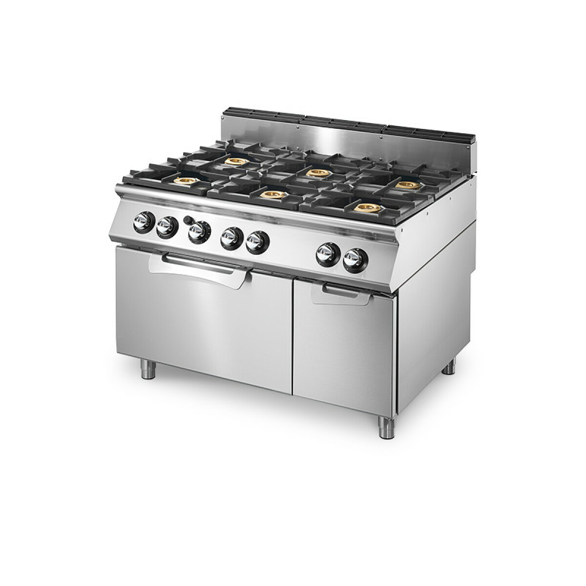 Cuisinière gaz sur four gaz statique GN 2/1 et armoire fermée, 6 brûleurs- Virtus – VS90120CFG