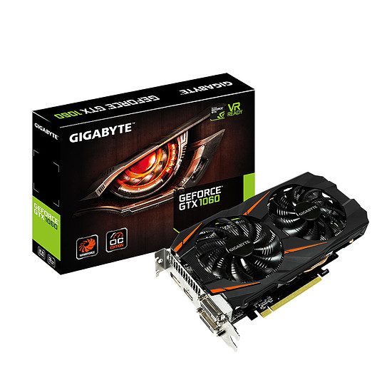 Gigabyte GeForce GTX 1060 WindForce OC – 3 Go GeForce GTX 1060, 1556 MHz (1582 MHz OC Mode), PCI-Express 16x, 3 Go, 8008 MHz