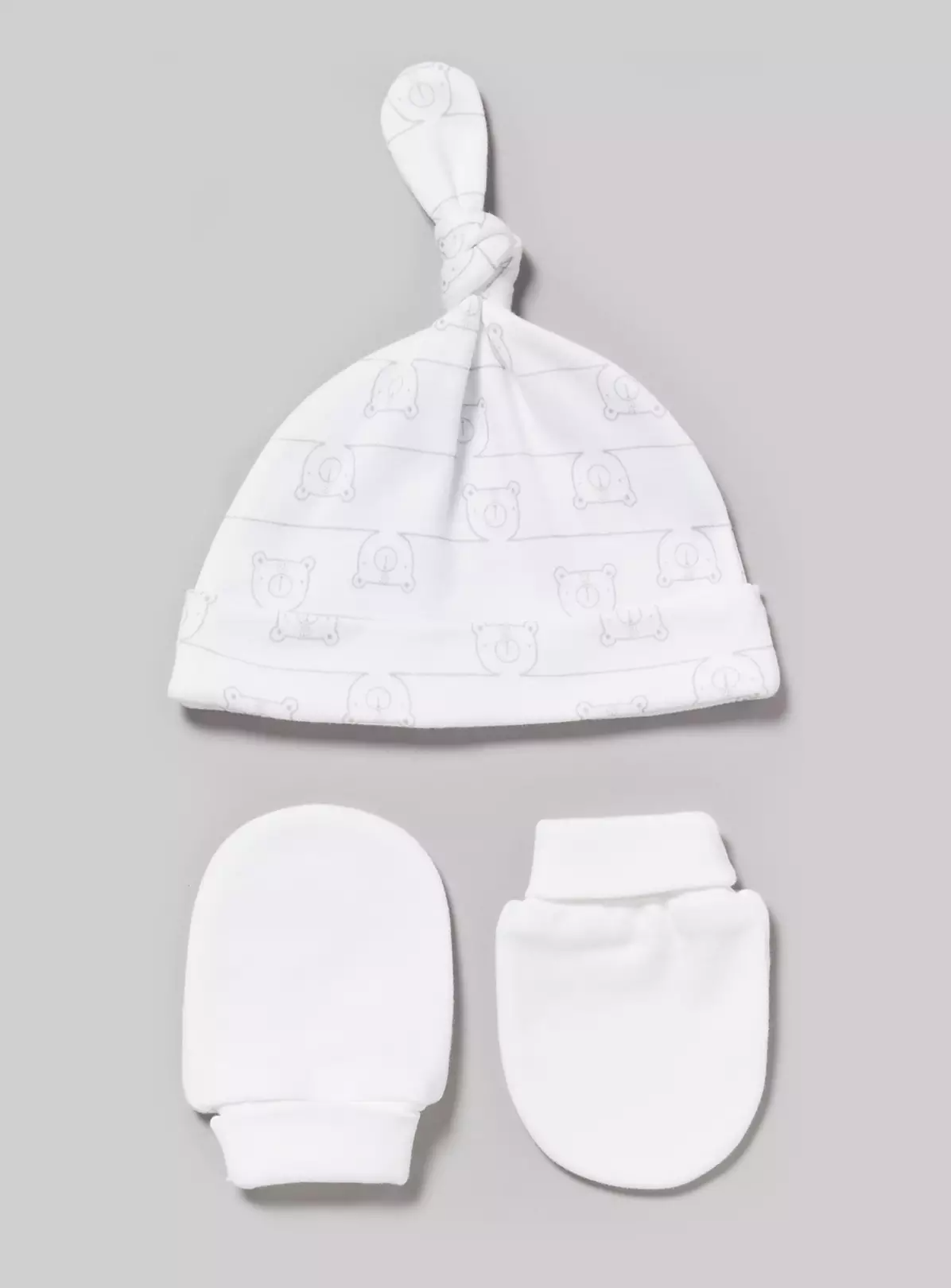 White Scratch Mitt & Tie Top Hat Set – 6-12 months