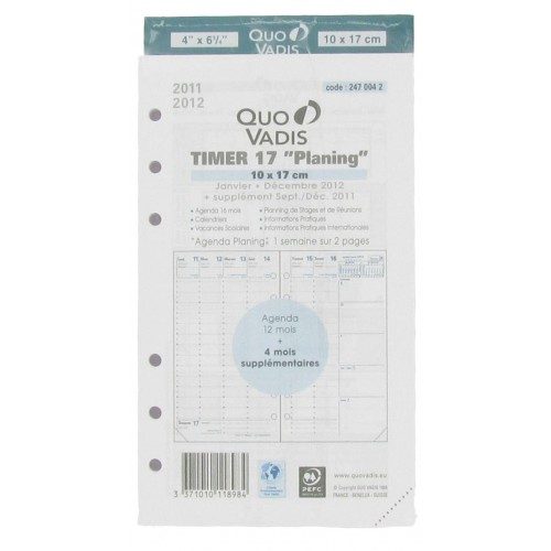 Recharge Organiser timer 17 – QUO VADIS – Blanc