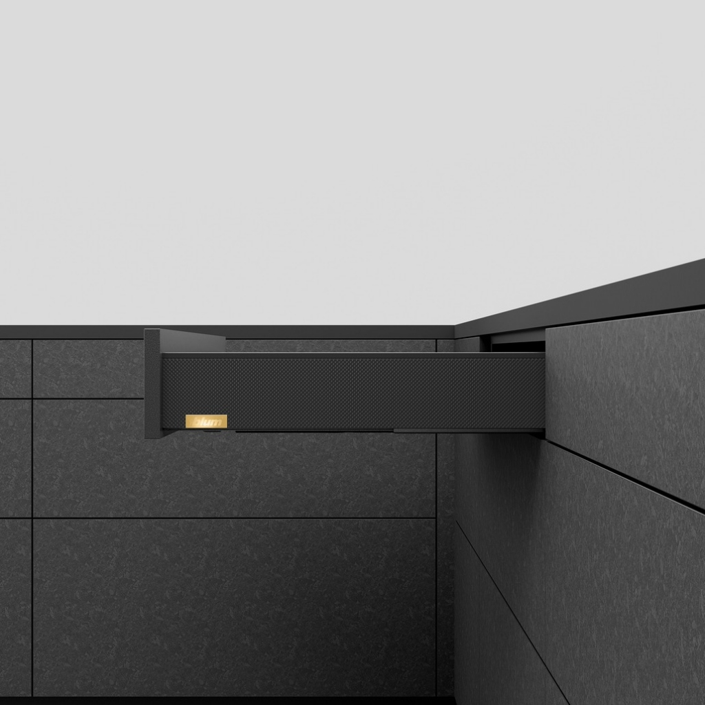 Gamme tiroir LÉGRABOX : MYLEGRA hauteur M 90 mm – look carbone intérieur noir carbone mat – 300 mm
