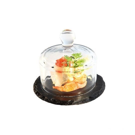 Plateau ardoise avec cloche en verre ø 10.5 cm