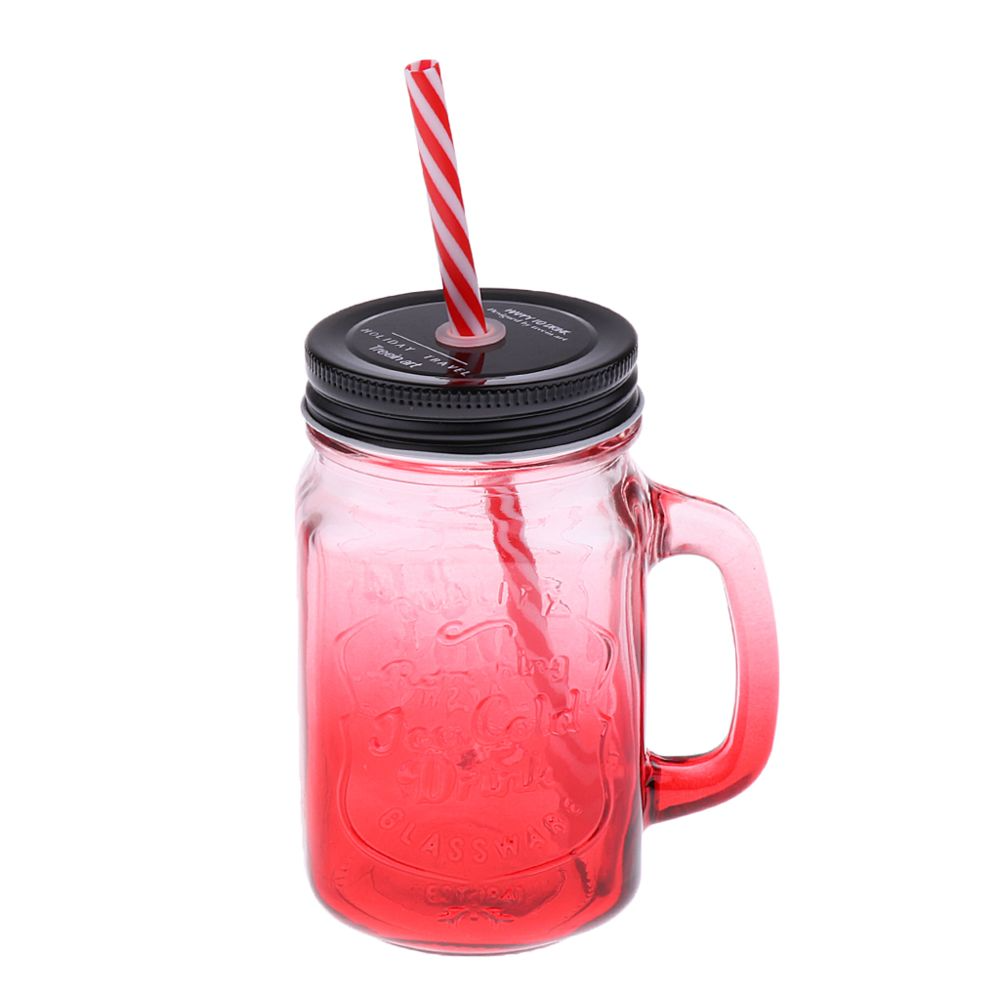 confiture de maçon en verre dégradé pot à cocktail pot et poignée 480 ml rouge
