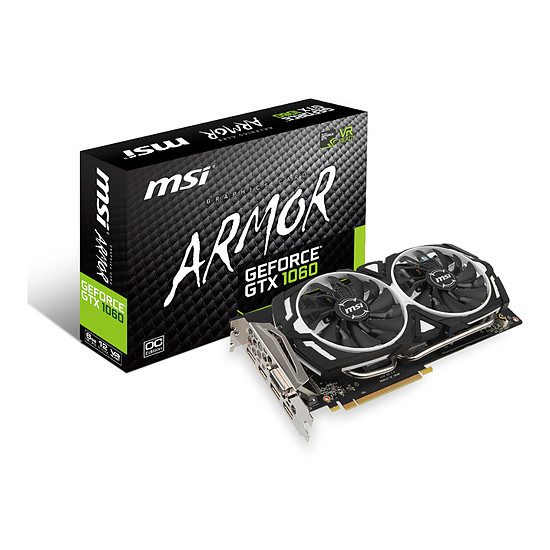 MSI GeForce GTX 1060 Armor OC V1 – 6 Go GeForce GTX 1060, 1544 MHz, PCI-Express 16x, 6 Go, 8008 MHz