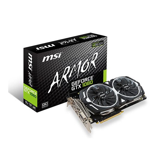 MSI GeForce GTX 1080 Armor OC – 8 Go GeForce GTX 1080, 1657 MHz, PCI-Express 16x, 8 Go, 10 010 MHz