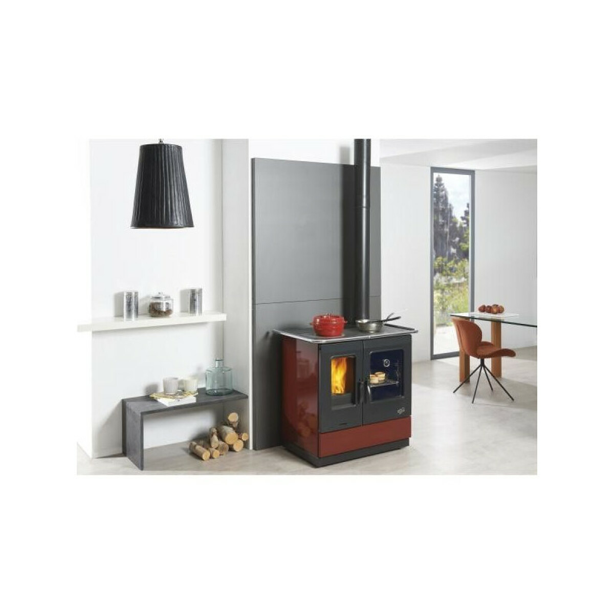 Cuisinière à bois 6.5kw rouge – 241100carmin – GODIN