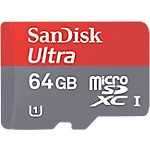 Carte mémoire Micro SD SanDisk Ultra Android + Adaptateur SD Class 10 64 Go Noir