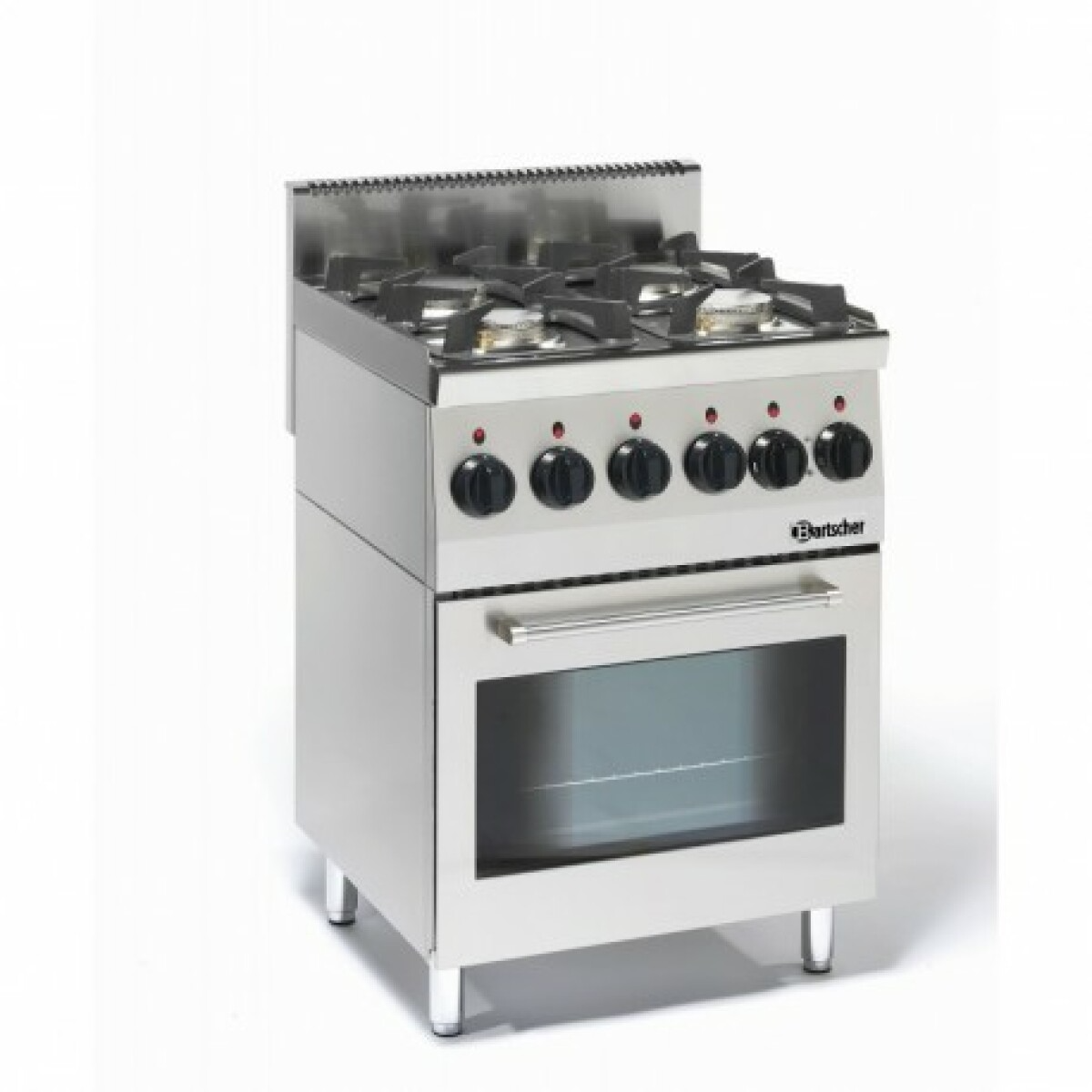 Fourneau sur four à gaz 4 feux vifs 19,0 kW – four électrique multifonction 2,2 kW – Bartscher